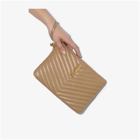 ysl patent leather clutch beige|saint laurent monogram leather clutch.